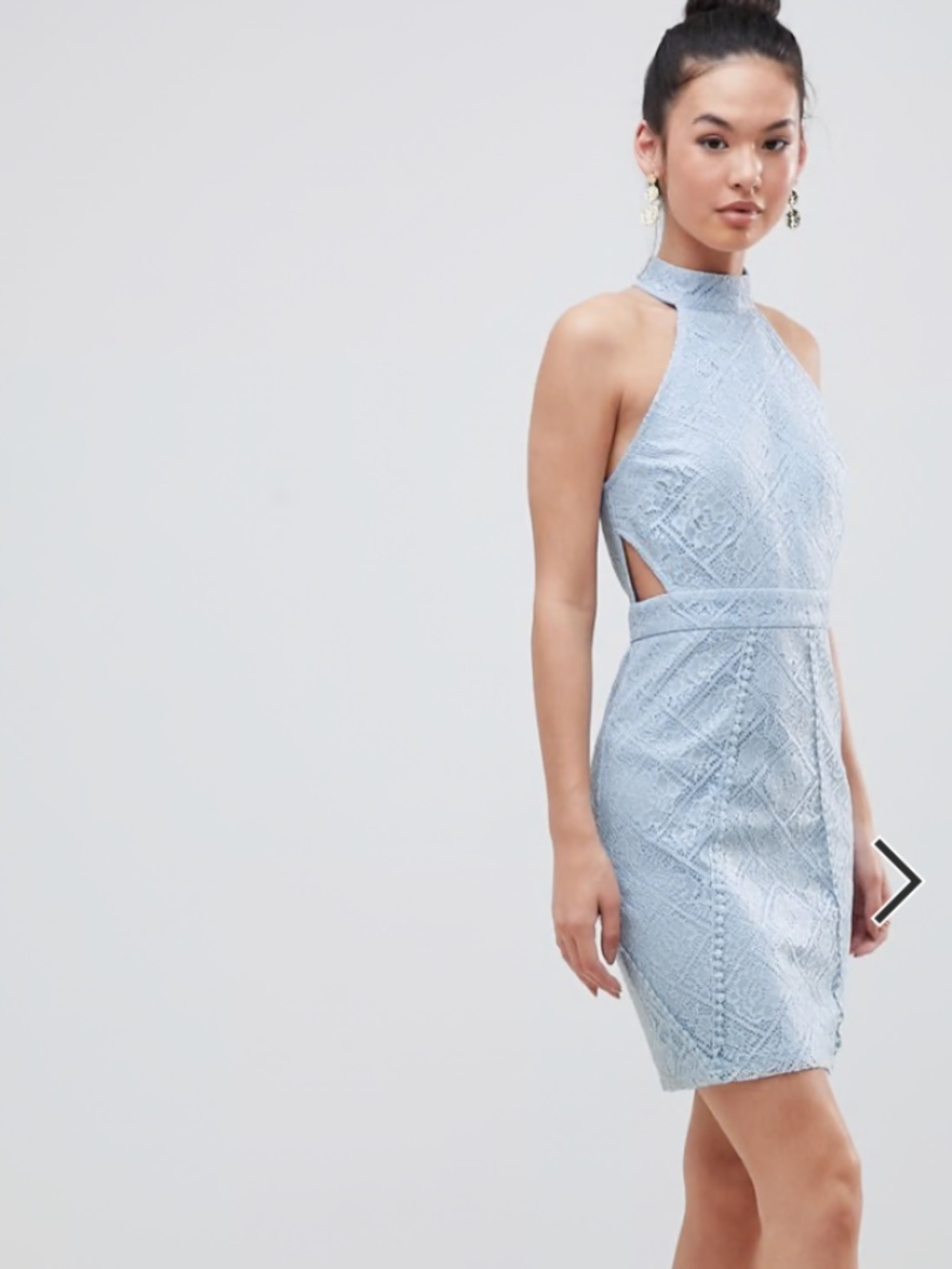 Powder blue high neck lace cut out bodycon dress